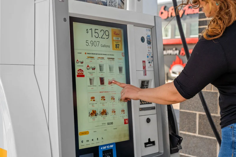 Selecting food options from menu at gas pump
