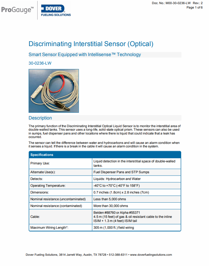 ATG | Interstitial Sensor-Discriminating (Optical) | Dover Fueling ...